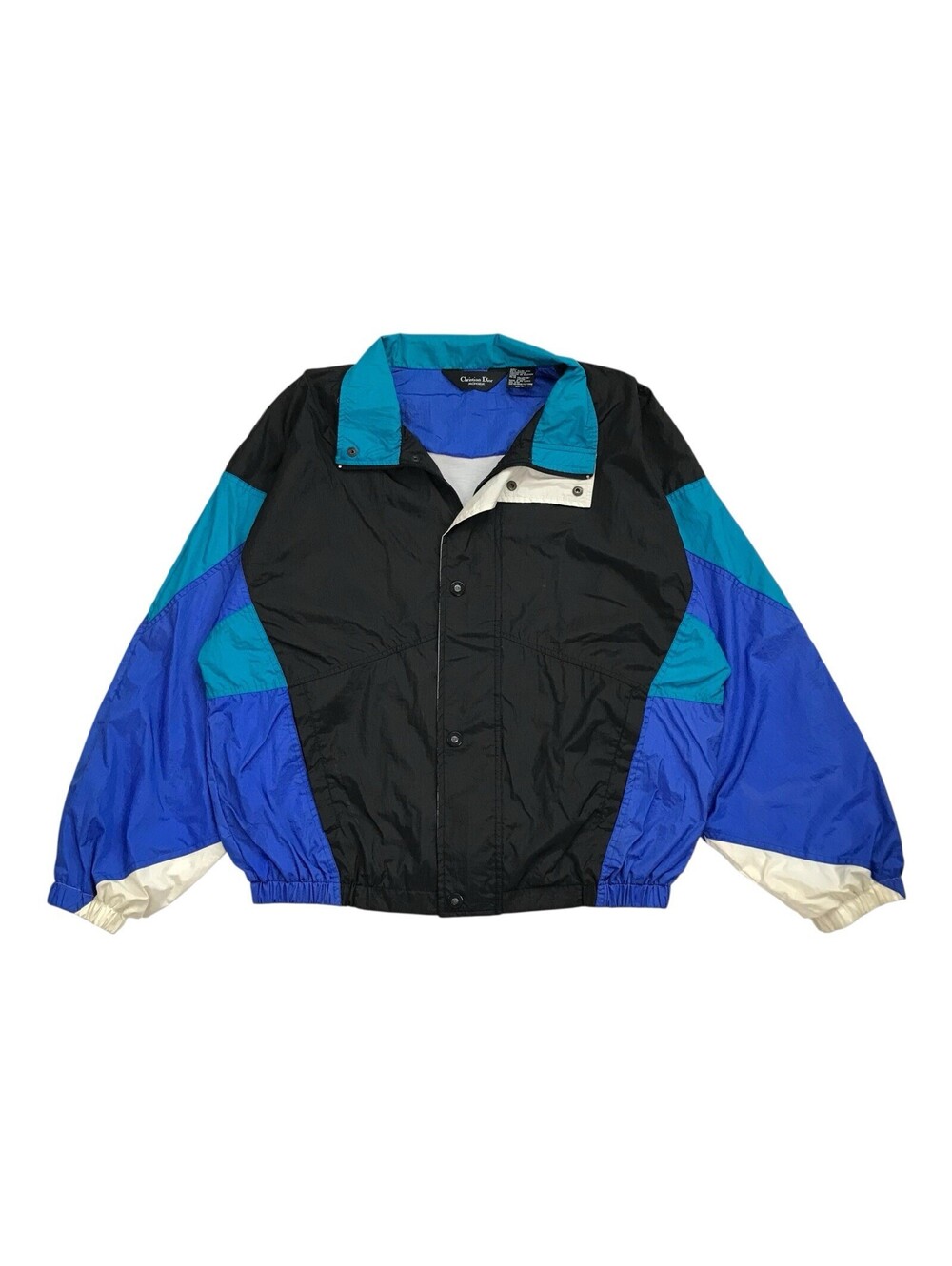 CHRISTIAN DIOR MONSIEUR WINDBREAKER JACKET MENS LARGE L BLACK COLORBLOCK ZIP UP